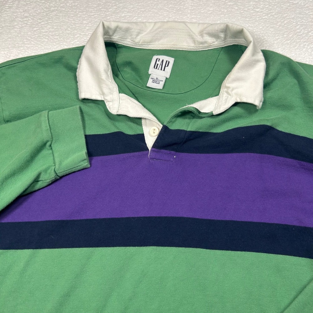 Gap LS Rugby Polo Striped Y2K Long Sleeve Shirt Mens XL Green Purple Navy Blue